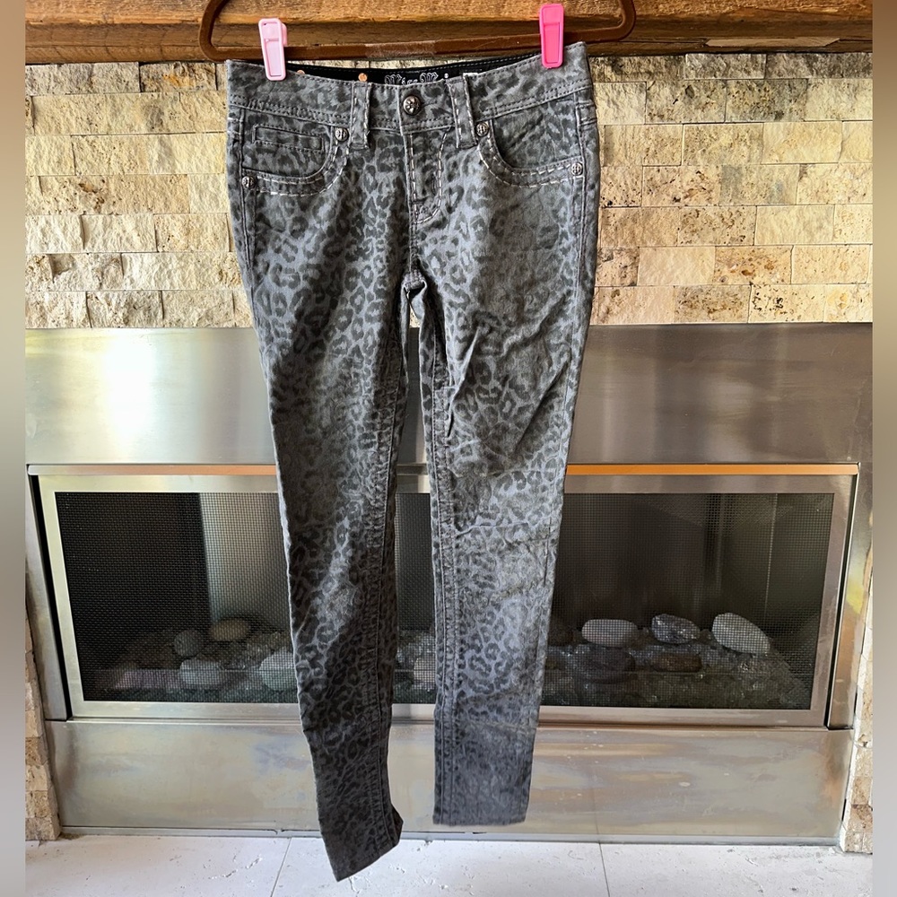 Miss Me Brushed Denim Leopard Cheetah Print Jean 26